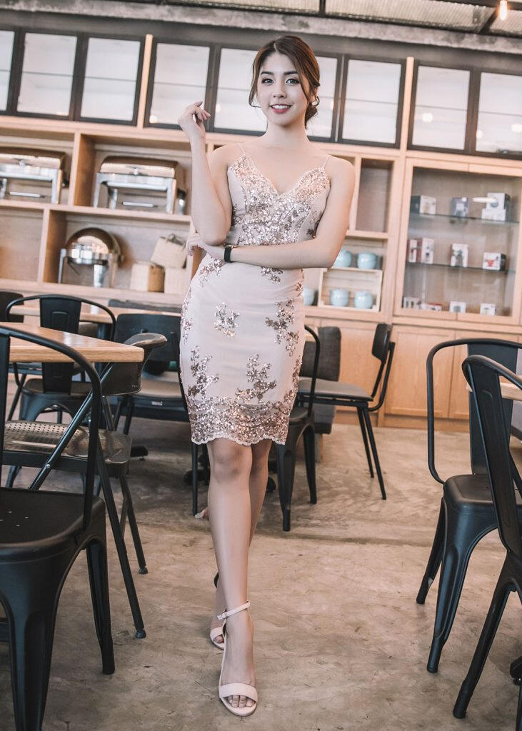 Diamonds And Stardust Bodycon Dress (Beige)